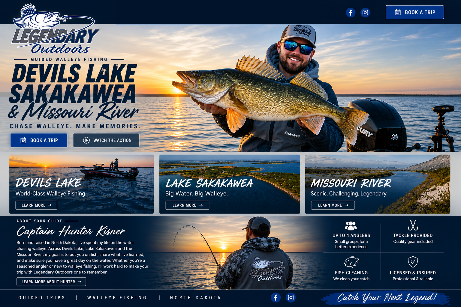 Legendary Outdoors guided walleye fishing on Devils Lake, Lake Sakakawea and the Missouri River